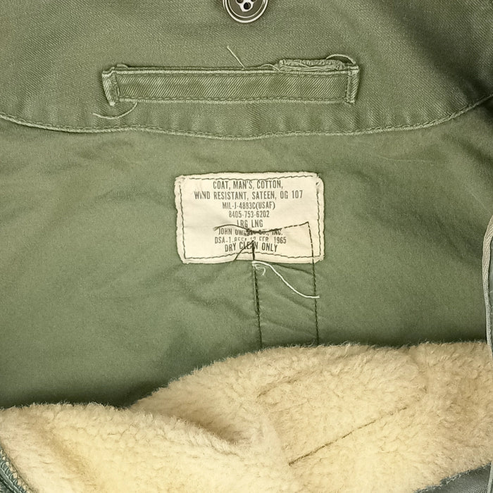 USAF OG 107 Wind Resistant Sateen Jacket 1965 with Liner - Large Long - US Air Force Surplus - Field Jackets