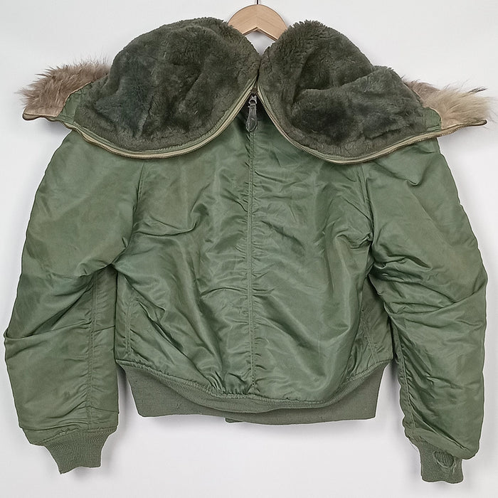 US N-2B Flight Jacket w Attached Hood and Fur Ruff 1962 - Sz M - US Air Force Surplus - Flight Jackets