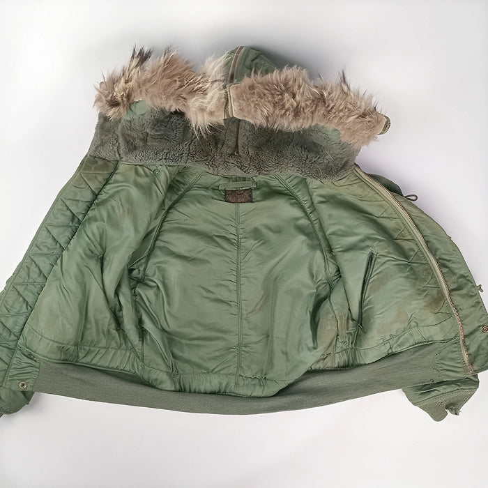 US N-2B Flight Jacket w Attached Hood and Fur Ruff 1962 - Sz M - US Air Force Surplus - Flight Jackets