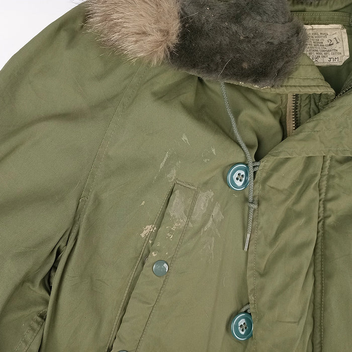 US N-3B OD Jacket with Fur Ruff 1972 - M - US Air Force Surplus - Flight Jackets