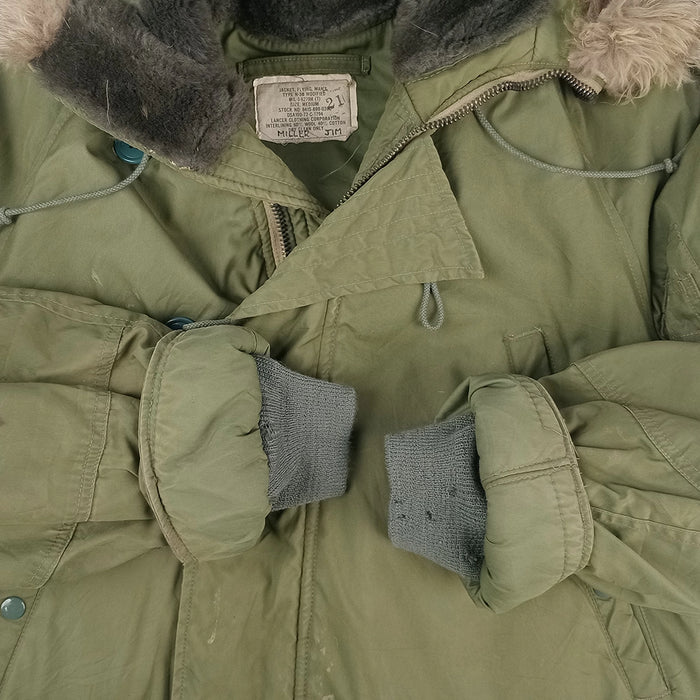 US N-3B OD Jacket with Fur Ruff 1972 - M - US Air Force Surplus - Flight Jackets