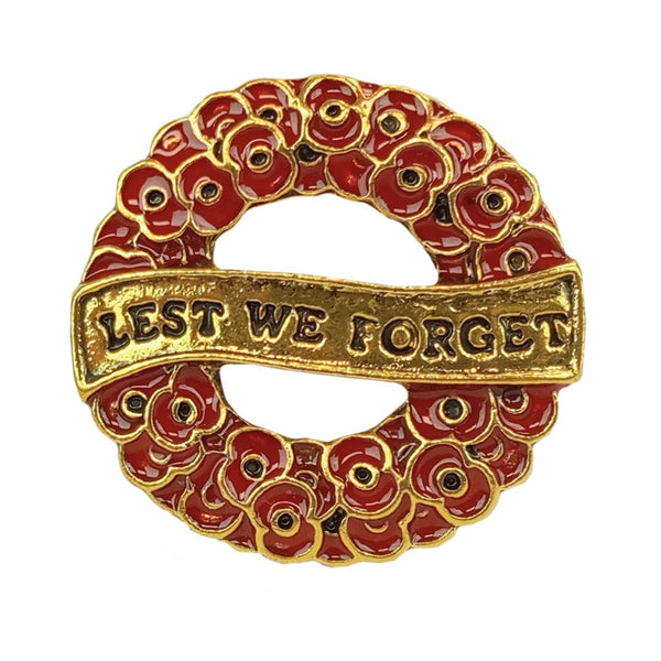 Lest We Forget Wreath Pin Gold