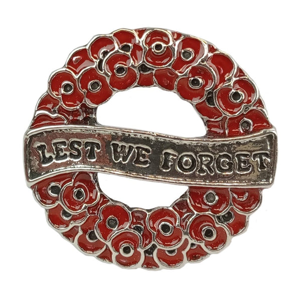 Lest We Forget Wreath Pin Silver